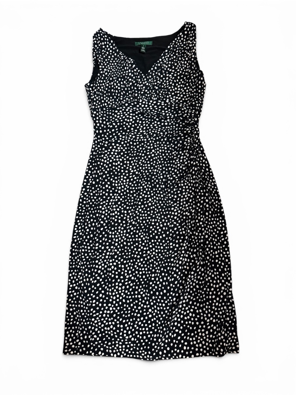 Lauren Ralph Lauren Black White Polka Dot Faux Wrap Sheath Dress Women’s 6